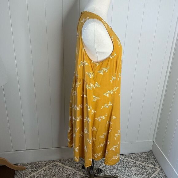 Old Navy Womens Large Mini Shift Dress Gold Floral Print Sleeveless Keyhole Neck - Picture 3 of 11